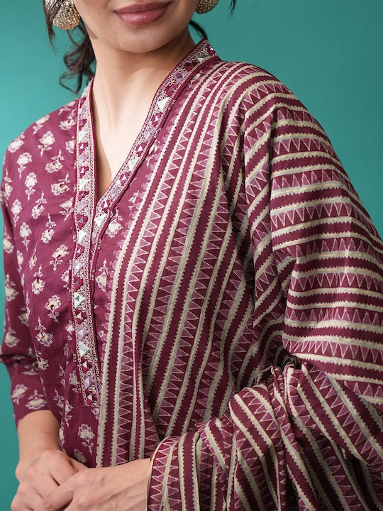 Vishudh Ethnic Motifs Printed Mirror Work Regular Kurta with Salwar & Dupatta