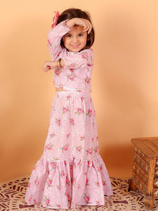 Vastramay Sishu Girls Printed Cotton Ready to Wear Lehenga