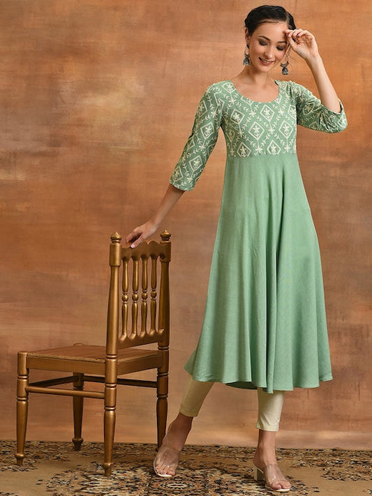 AKS Couture Geometric Yoke Design Embroidered Thread Work Anarkali Kurta