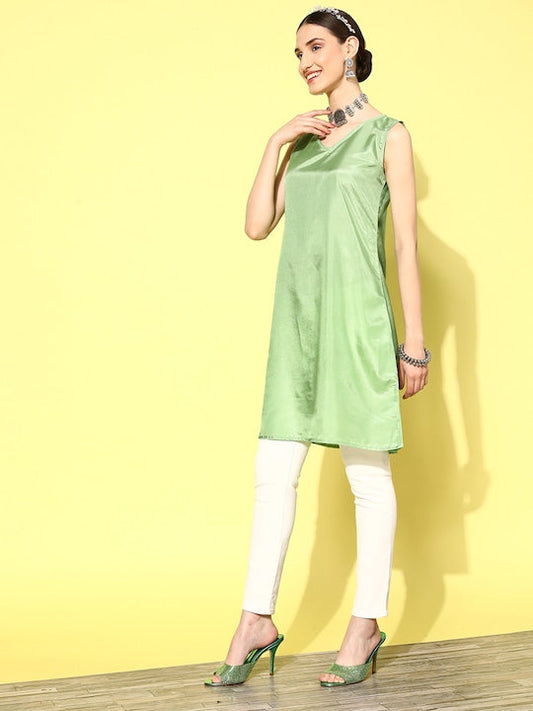 Juniper Women Flared Sleeves Gotta Patti Georgette Kaftan Kurta