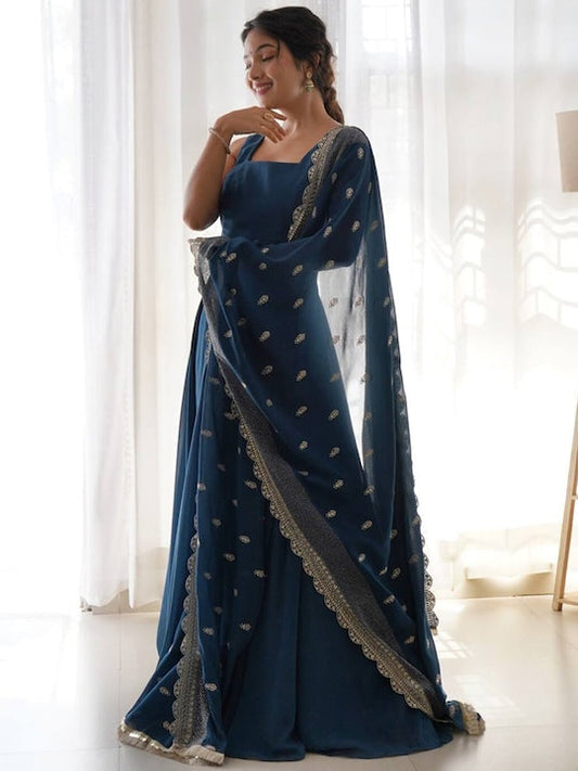 Fusionic Shoulder Straps Gown Ethnic Dresses With Dupatta