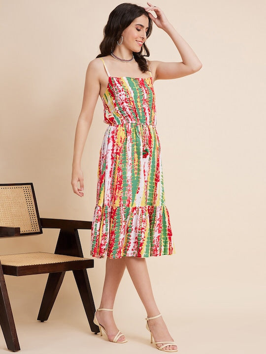 All about you Red Abstract Printed Cotton A-Line Dress