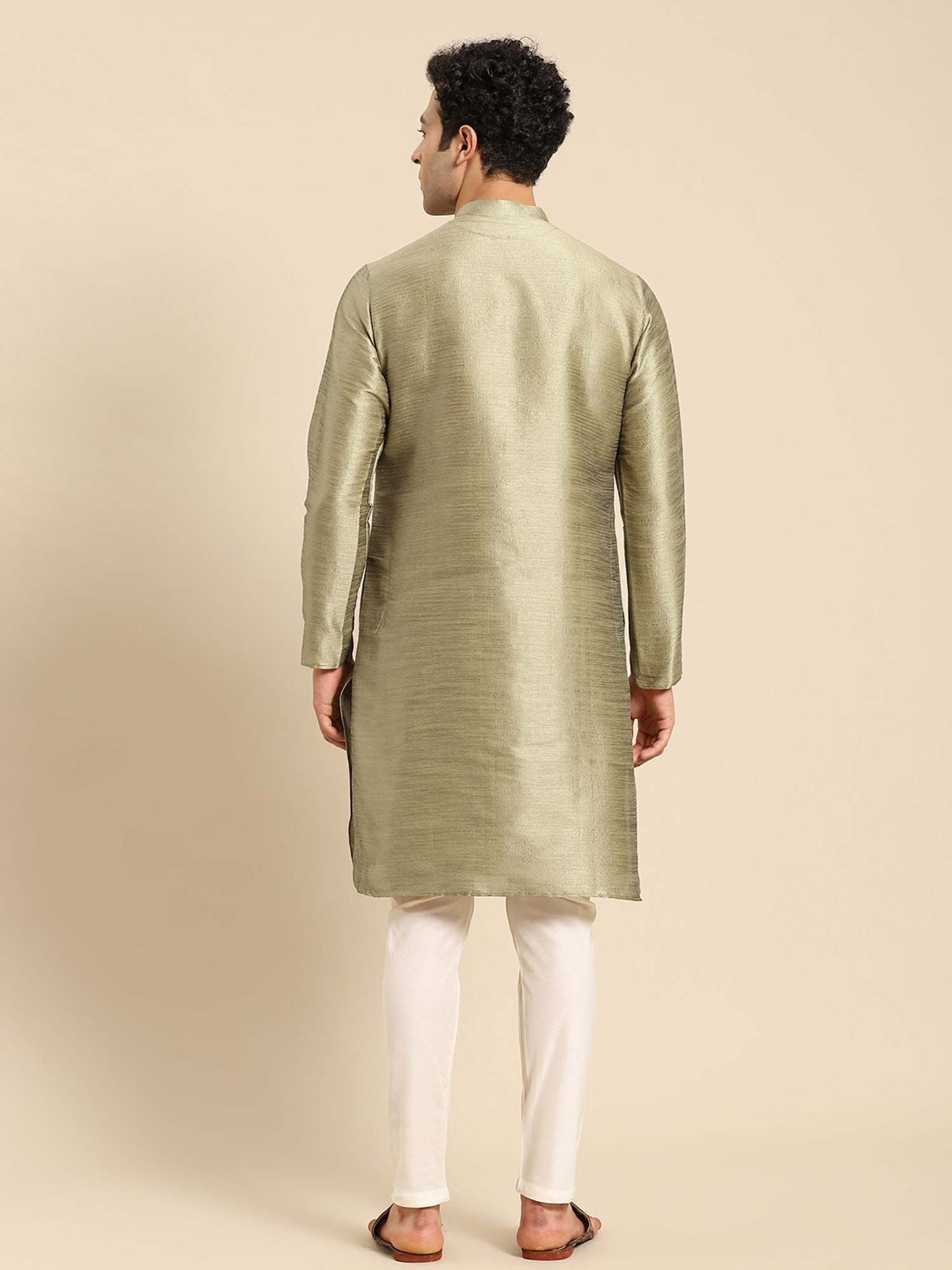 Amodh by Kisah Men Olive Kurta (Set of 2)