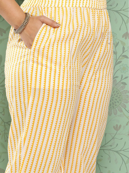 Yufta Plus Size Ethnic Motifs Printed Pure Cotton Kurta with Trousers & With Dupatta