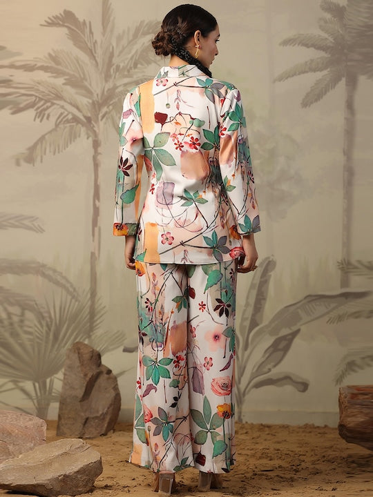 Scakhi Floral Printed Blazer & Palazos With Camisole