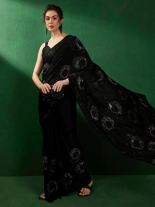 Sangria Embellished Woven Design Beads and Stones Saree