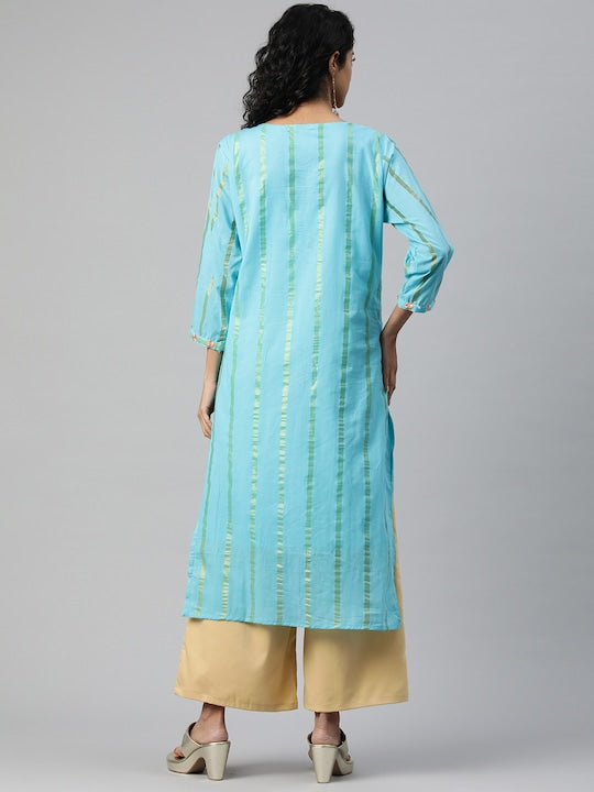Readiprint Fashions Striped Embroidered Thread Work Pure Cotton Kurta