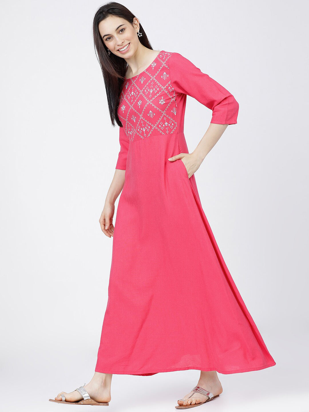 Vishudh Pink Ethnic Motifs Maxi Dress