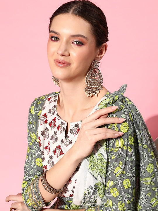 Yufta Ethnic Motifs Printed Gotta Patti Pure Cotton Kurta With Trousers & With Dupatta