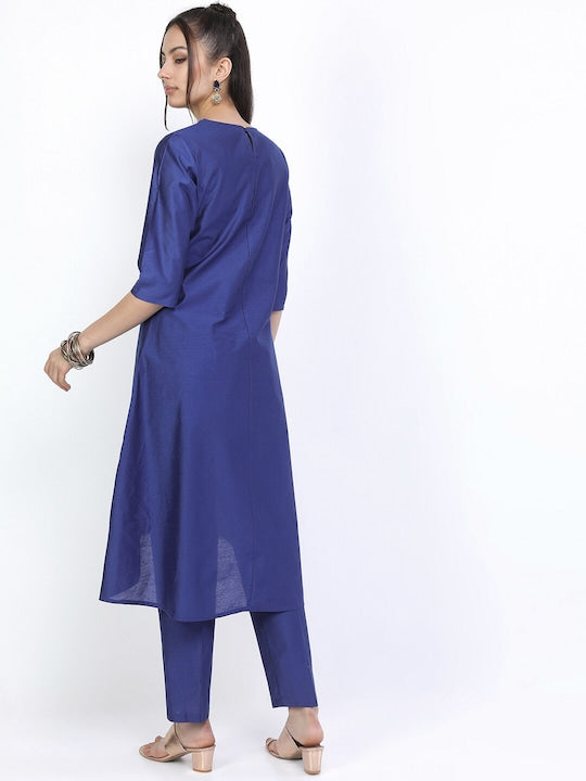 Vishudh Women Blue Panelled Kurta with Trousers