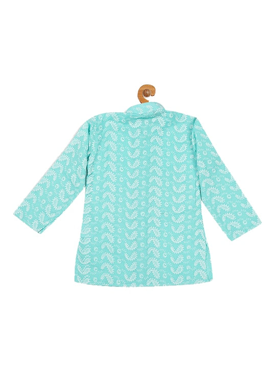 Vastramay Sishu Boys Green Chikankari Pure Cotton Kurta