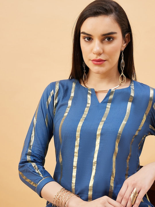 All about you Women Striped Regular Kurta with Trousers