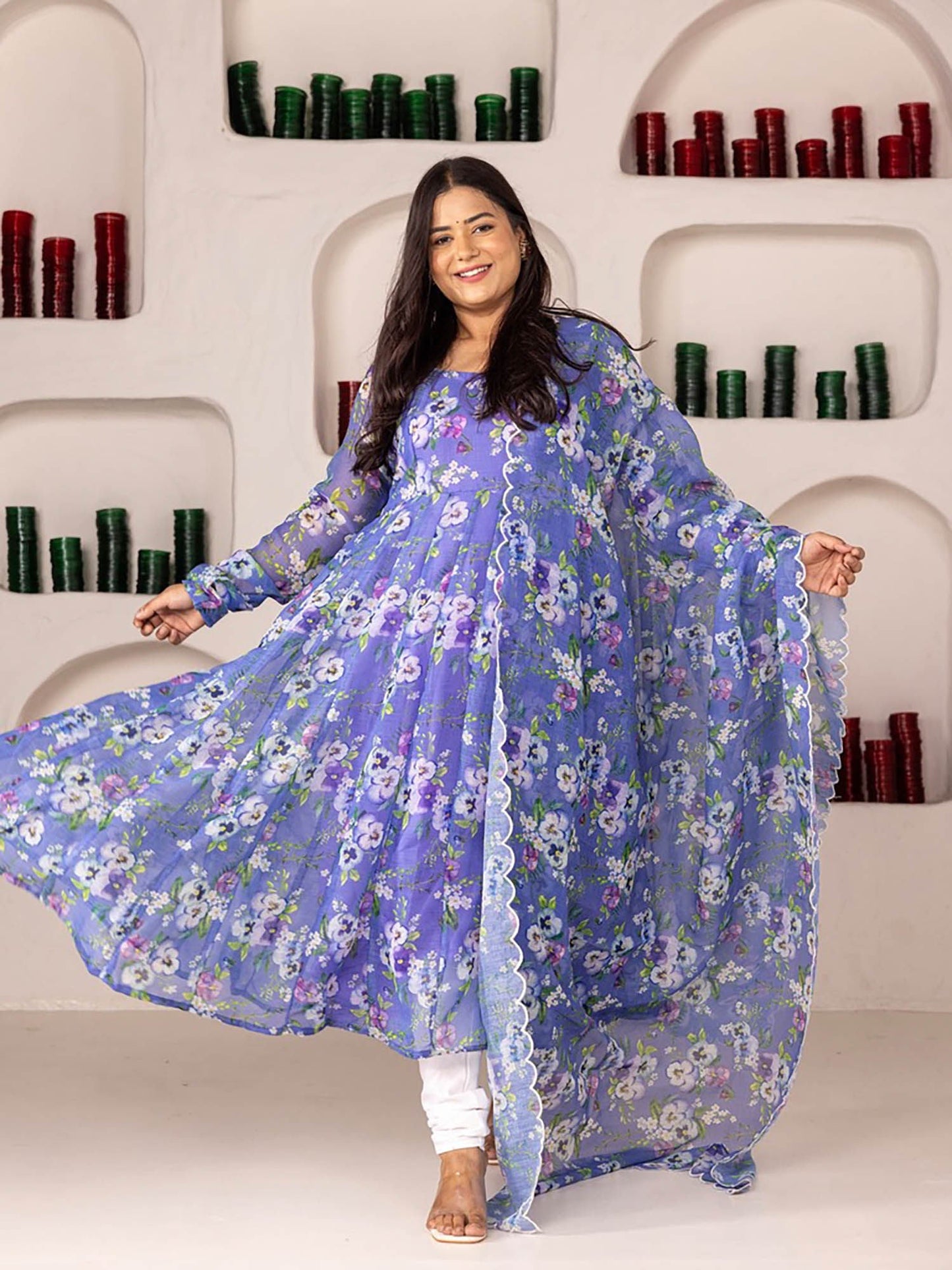 ONEWE INDIA Shreya Linen Anarkali Kurta (Set of 3)