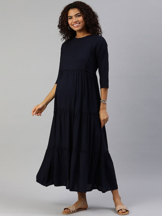 MomToBe Navy Blue Maternity Nursing Maxi Dress