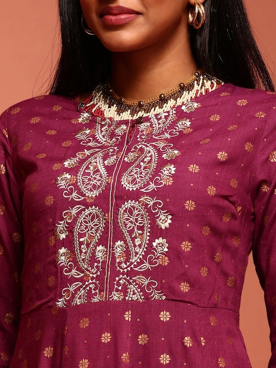 IMARA Ethnic Motifs Printed Zari Anarkali Kurta