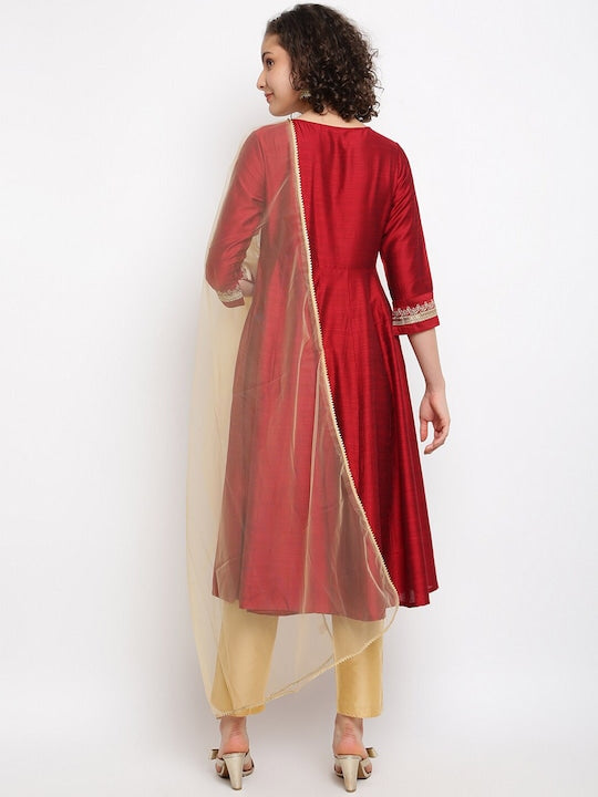 IMARA Floral Embroidered Brocade Kurta & Trouser With Dupatta