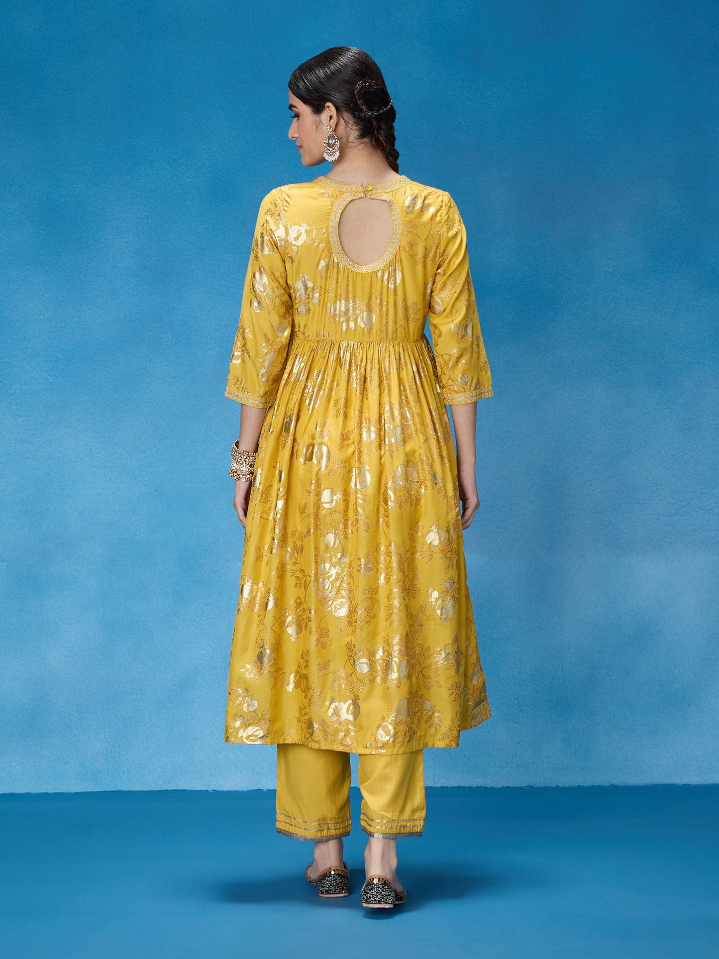 Likha Yellow Rangbahar Foil Printed Kurta Pant and Dupatta LIKSKD286 (Set of 3)