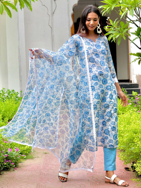 ONEWE INDIA Seerat Floral Suit Set (Set of 2) - Off White