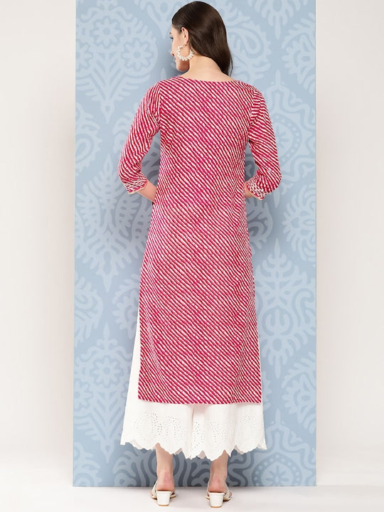 Yufta Women Leheriya Printed Gotta Patti Kurta