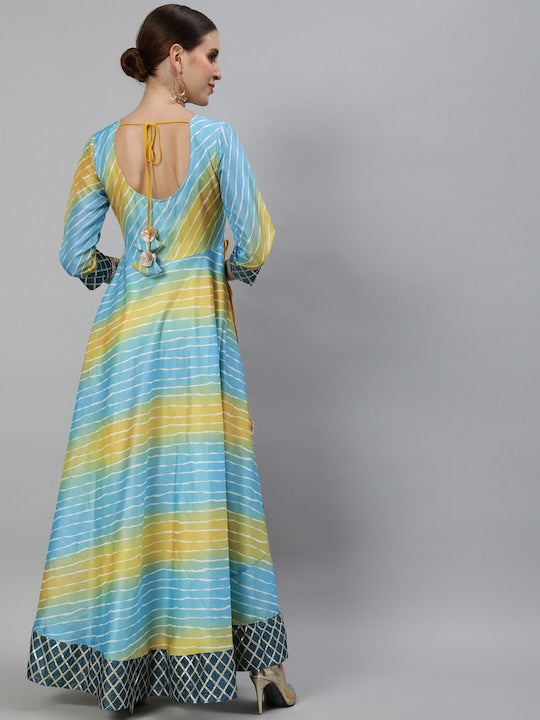 AKS Couture Striped Embellished Maxi Dress
