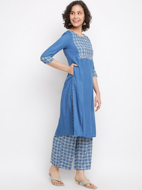 IMARA Ethnic Motifs Yoke Design Kurta with Palazzos