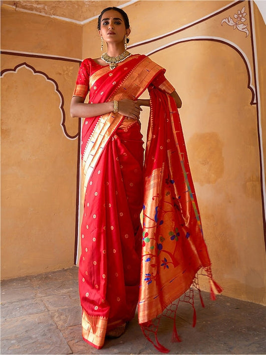 Janasya Geometric Woven Design Zari Paithani Saree