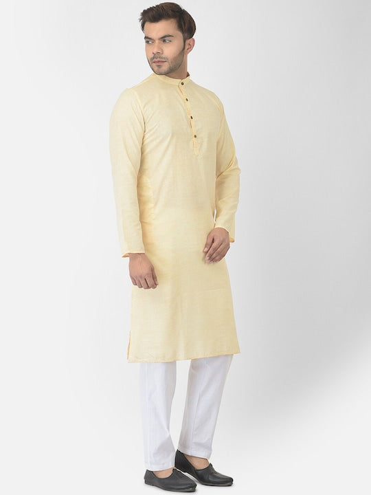 Deyann Men Yellow Pure Cotton Straight Kurta
