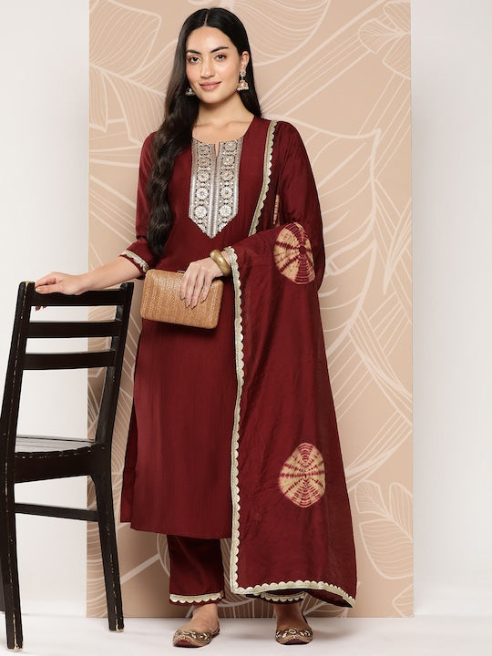 Yufta Ethnic Motifs Yoke Design Regular Kurta with Trousers & Dupatta