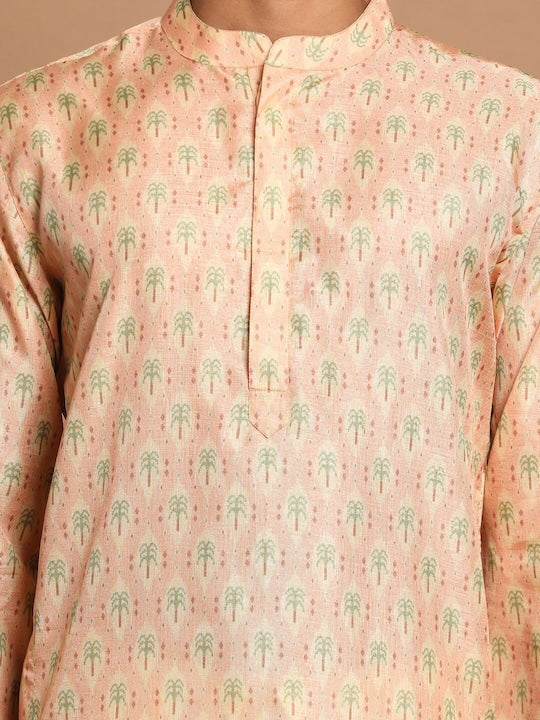 Vastramay Men Pink Ethnic Motifs Printed Straight Kurta