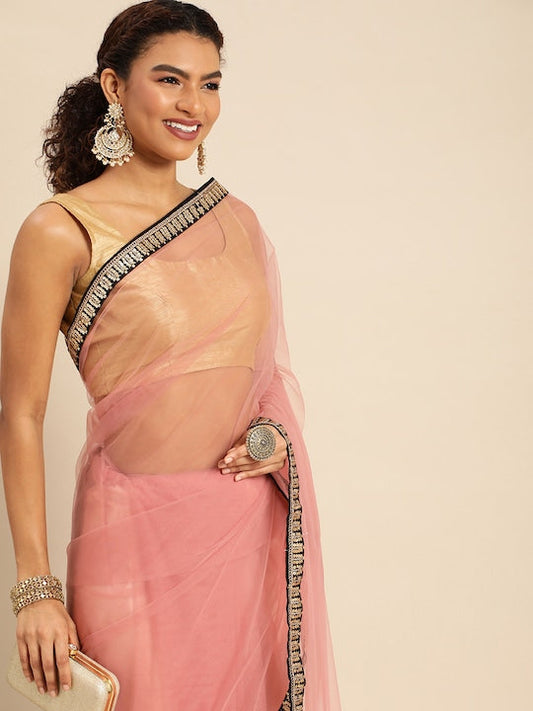 Kasee Solid Sequinned Net Saree