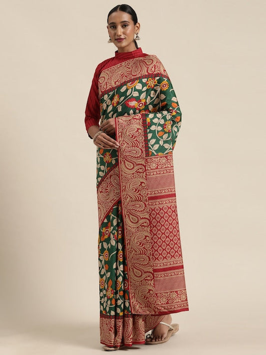 Saree mall Women Green & Brown Art Silk Printed Sambalpuri Saree