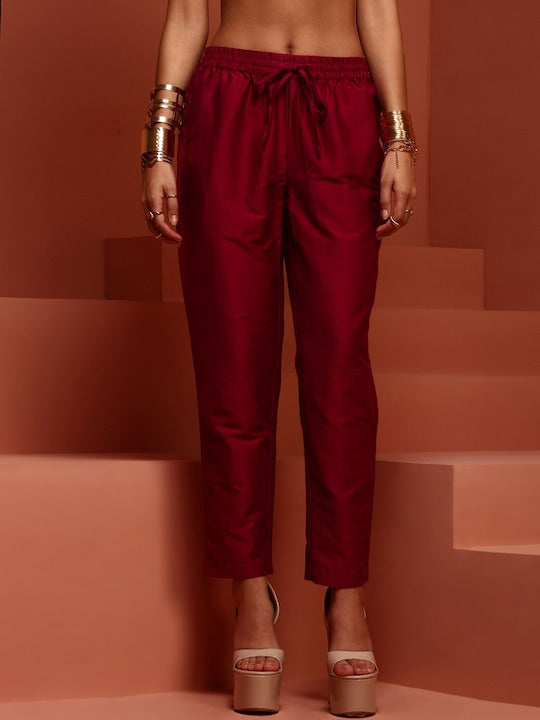IMARA Ethnic Motifs Embroidered Gotta Patti Straight Kurta & Trousers With Dupatta
