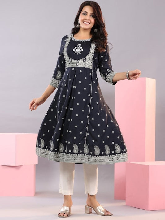 Juniper Ethnic Motifs Printed A-Line Kurta