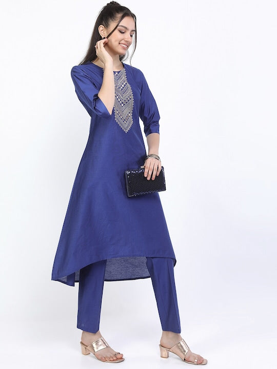 Vishudh Women Blue Panelled Kurta with Trousers