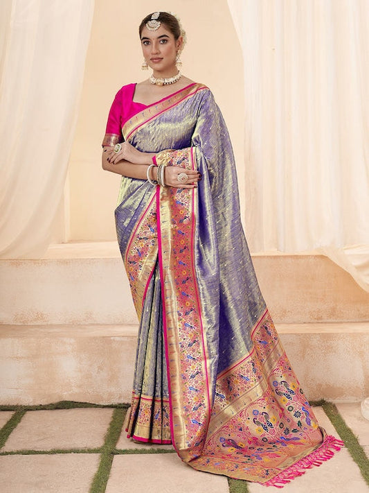 Satrani Ethnic Woven Design Zari Tissue Heavy Work Paithani Saree