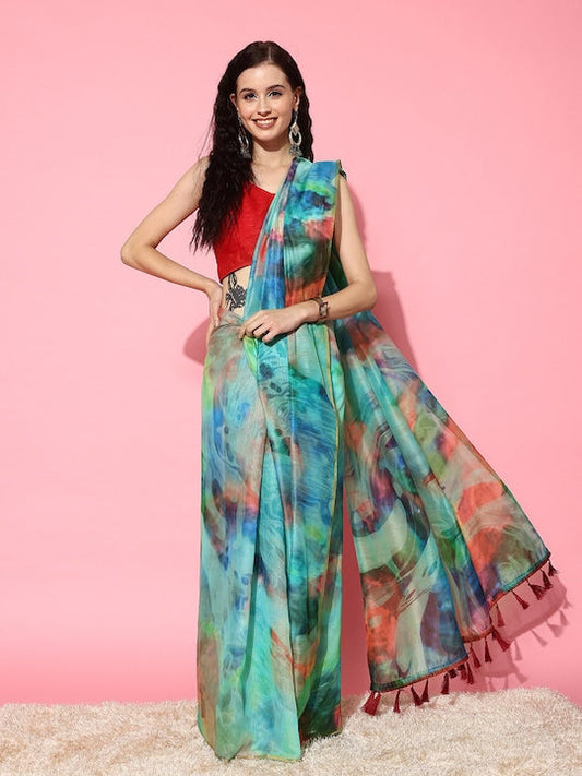 Silk Land Tie & Dye Organza Chanderi Saree