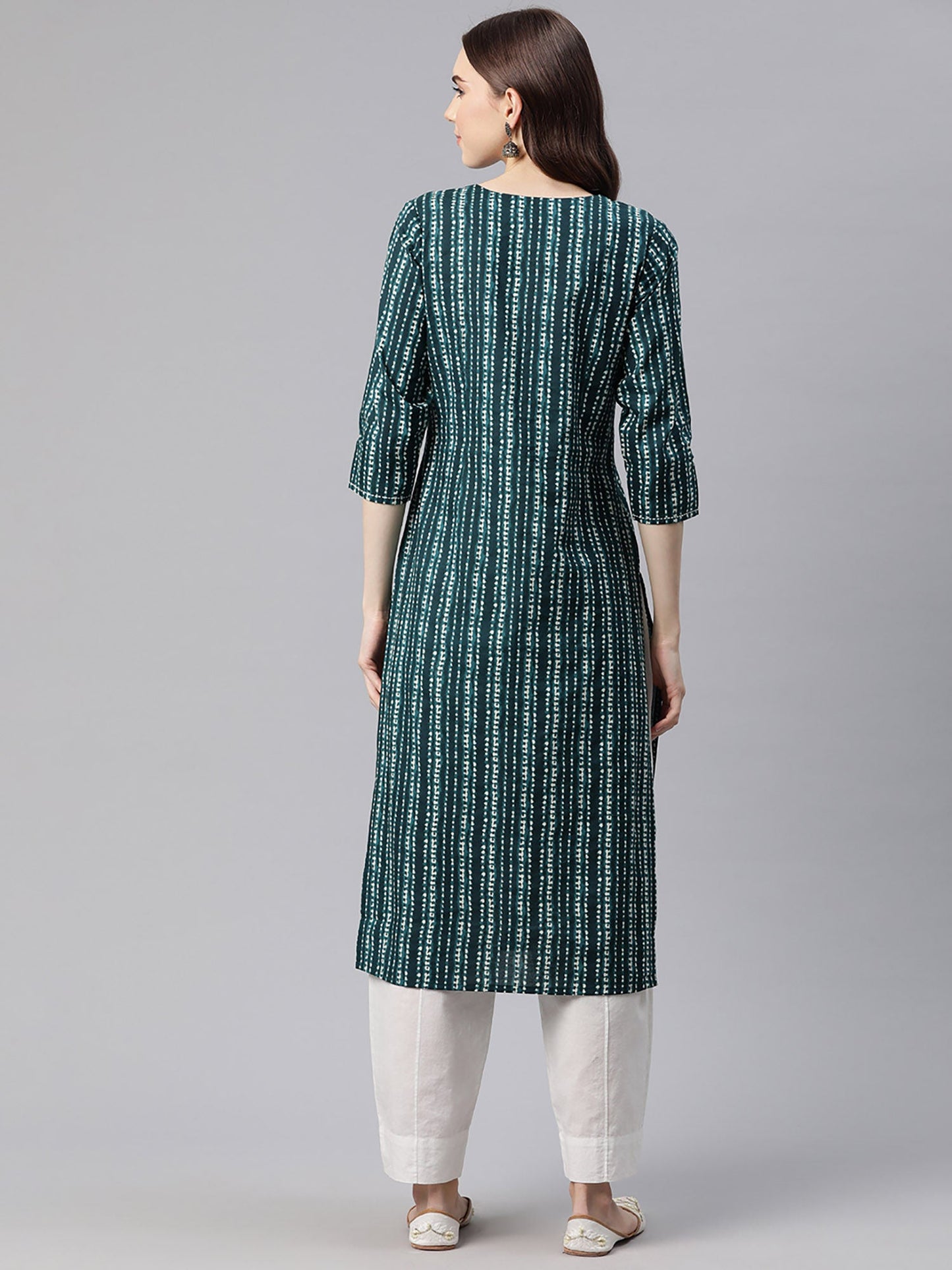 PIROH Womens Cotton Bandhani Print Straight Kurta Teal