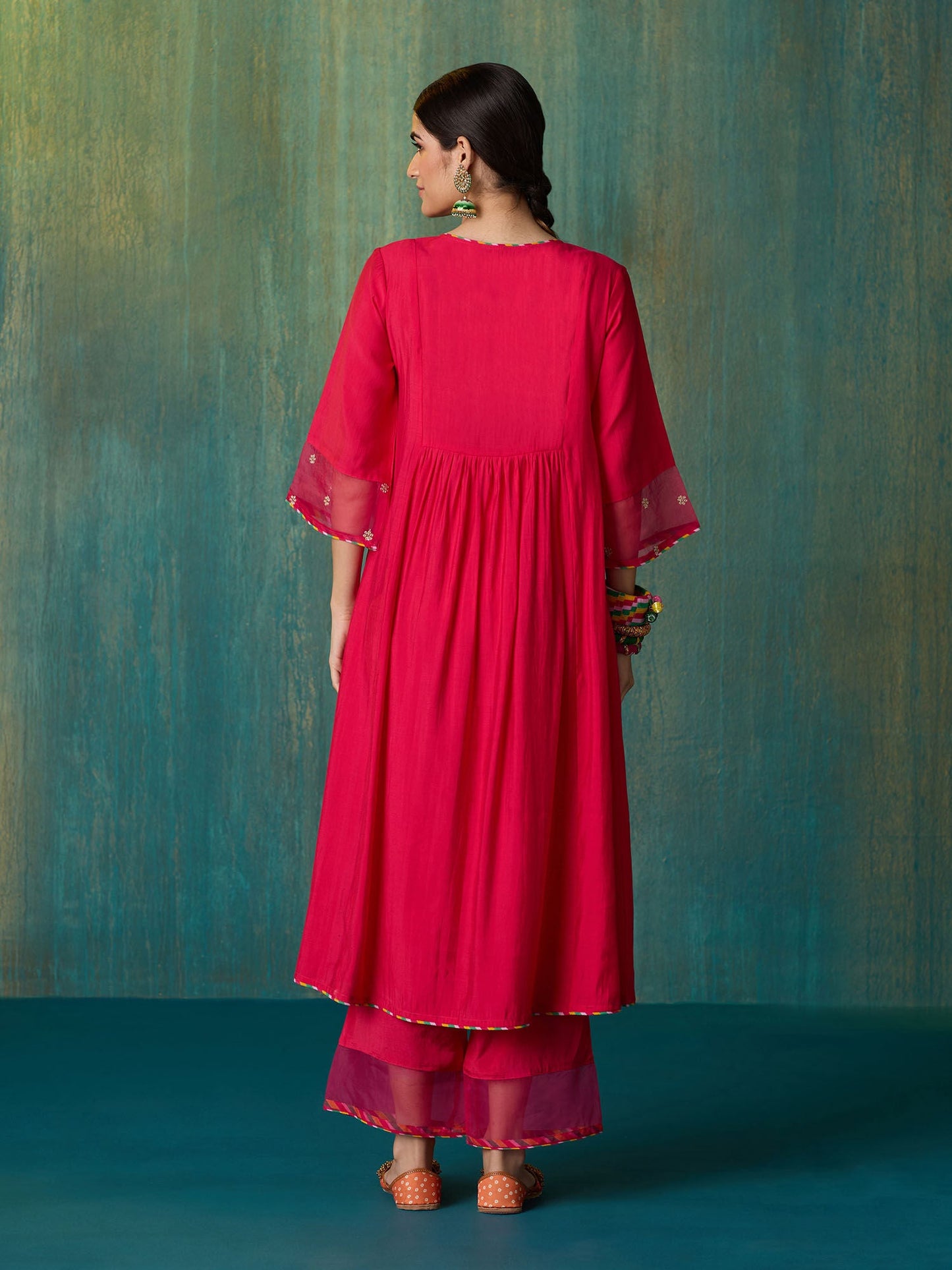 Likha Red Ethnic Bloom Embroidered Kurta Pant & Organza Dupatta LIKSKD287 (Set of 3)