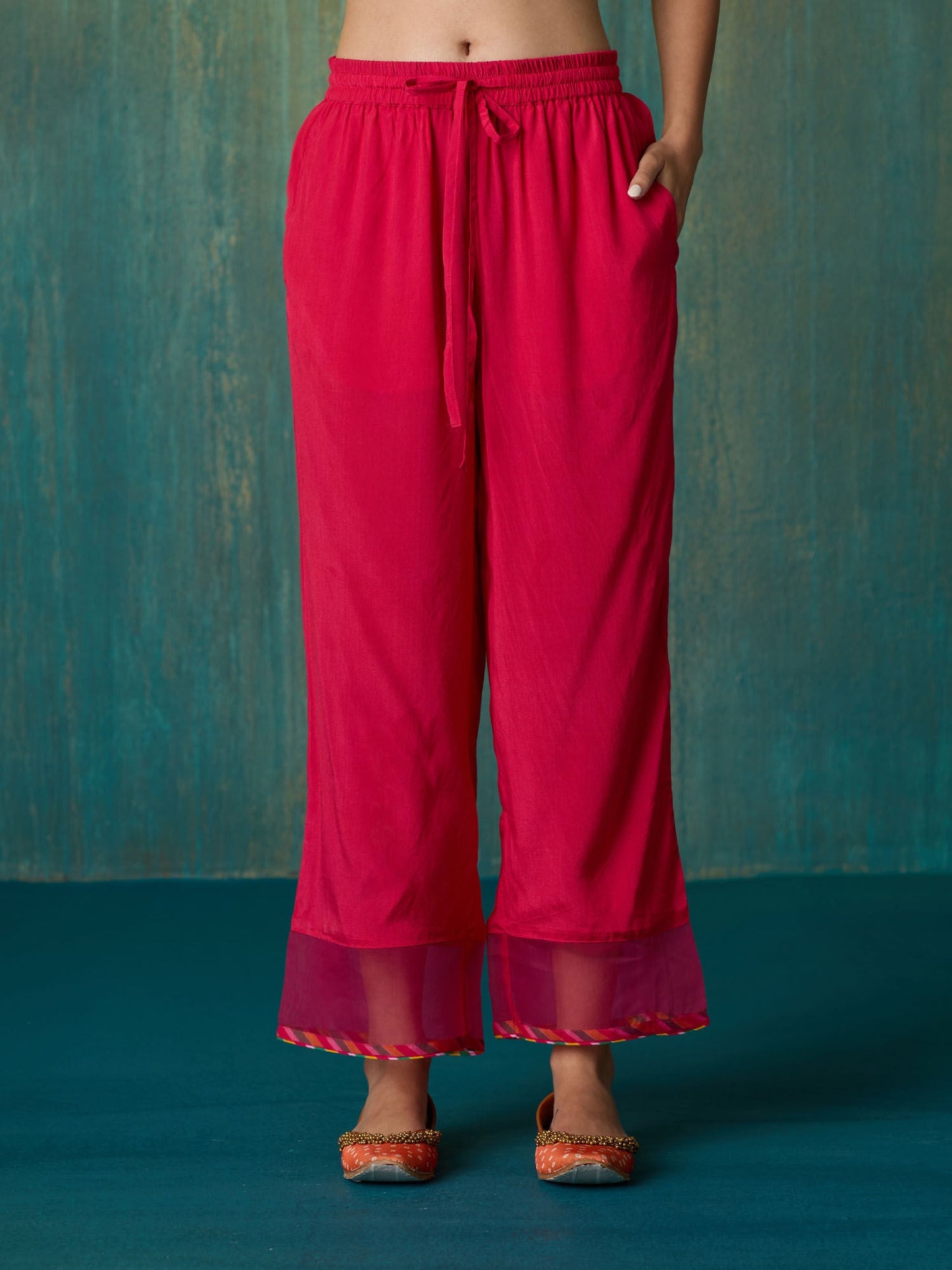 Likha Red Ethnic Bloom Embroidered Kurta Pant & Organza Dupatta LIKSKD287 (Set of 3)