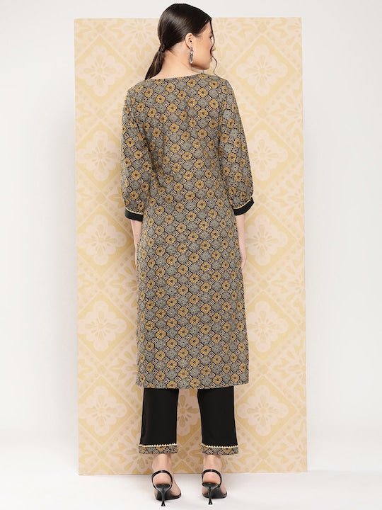 Yufta Geometric Printed Regular Pure Cotton Kurta with Trousers