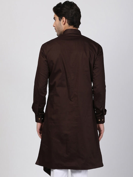 Vastramay Men Coffee Brown Thread Work Kurta