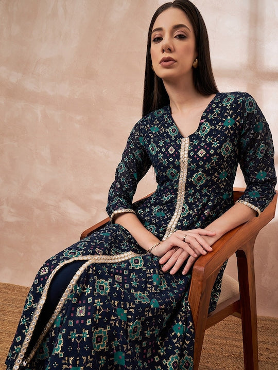 All about you Ethnic Motifs Printed A-line Kurta With Trousers