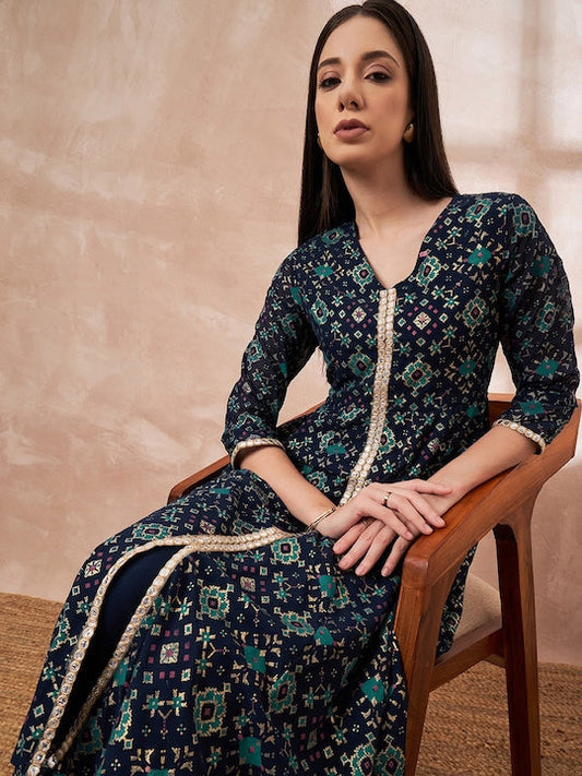 All about you Ethnic Motifs Printed A-line Kurta With Trousers