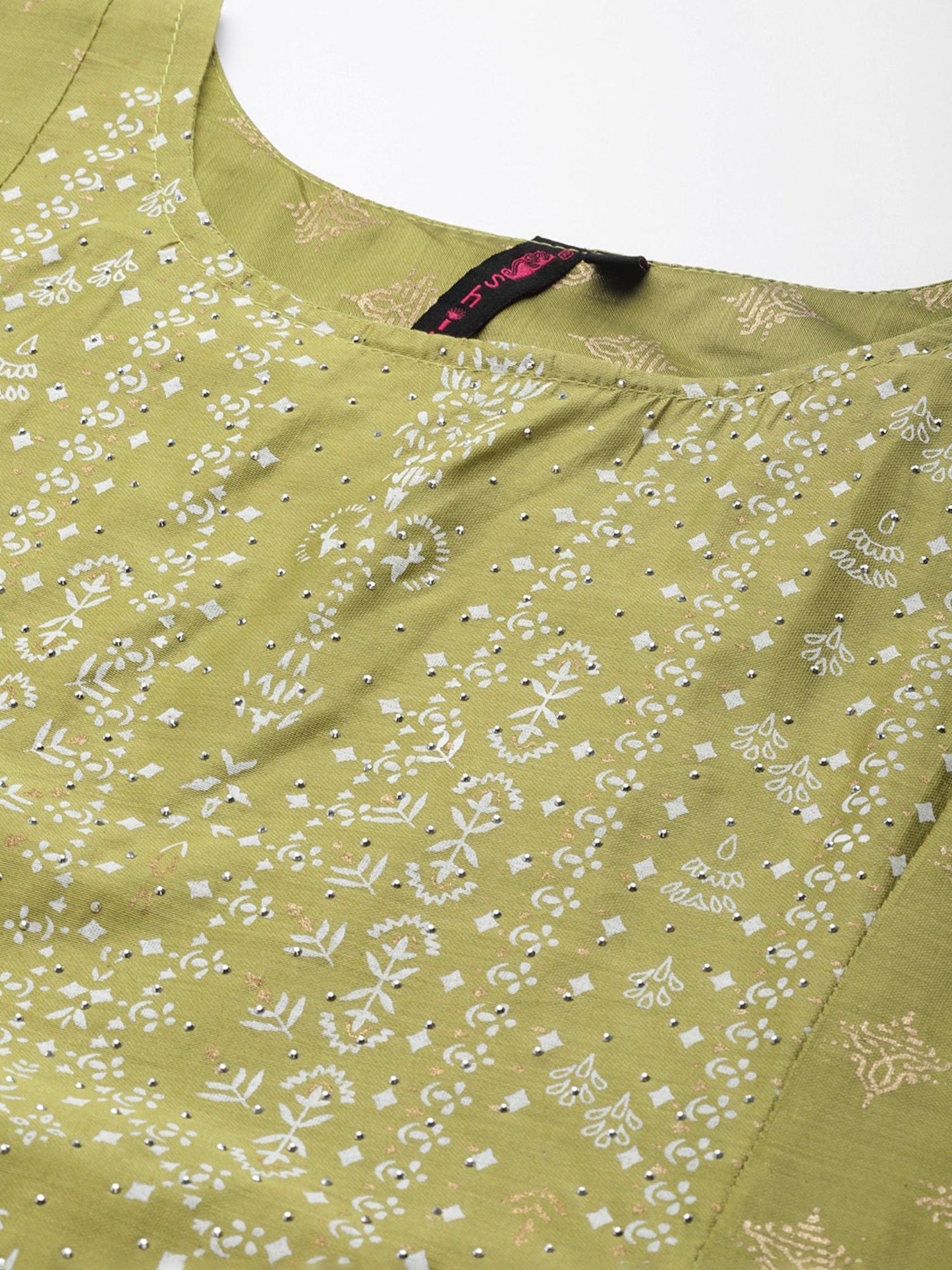 ISHIN Womens Silk Blend Green Embellished Anarkali Kurta