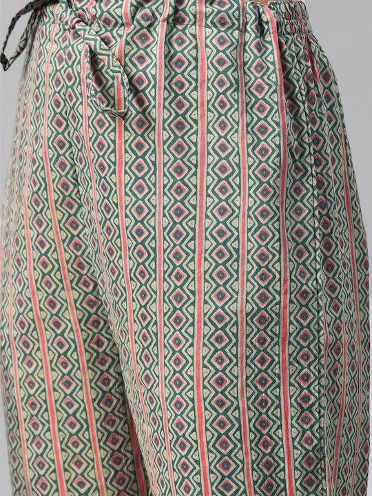 Readiprint Fashions Floral Printed Angrakha Sequinned Pure Cotton Kurta Set