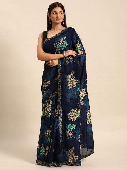 Here&now Floral Pure Georgette Bandhani Saree