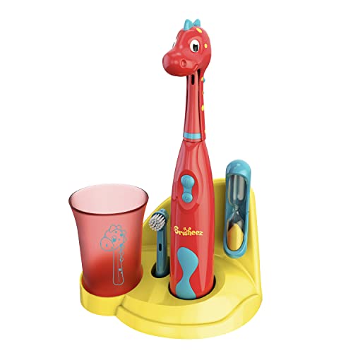 Brusheez® Kids�?Electric Toothbrush Set - Safe & Effective for Ages 3+ - Parent Tested & Approved with Gentle Bristles, 2 Brush Heads, Rinse Cup, 2-Minute Timer, & Storage Base (Pepper the Dino)
