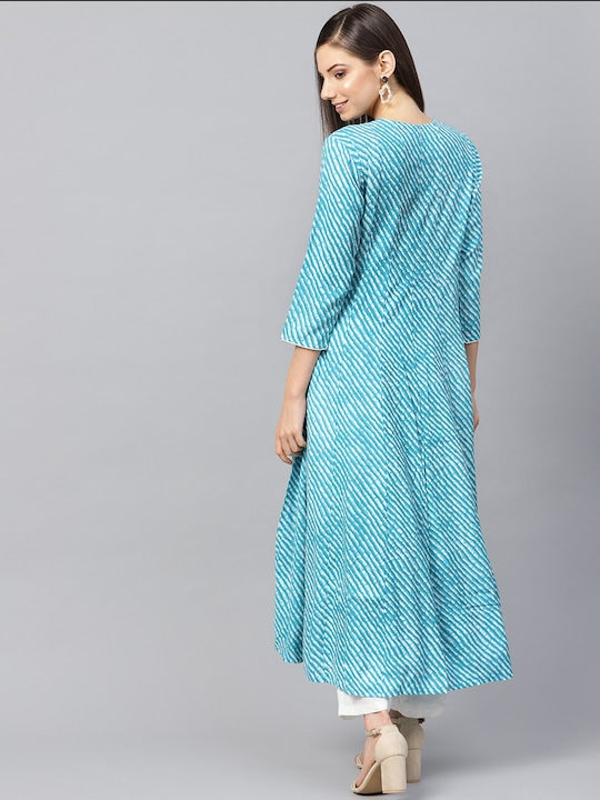 Yufta Women Blue & White Printed Anarkali Kurta