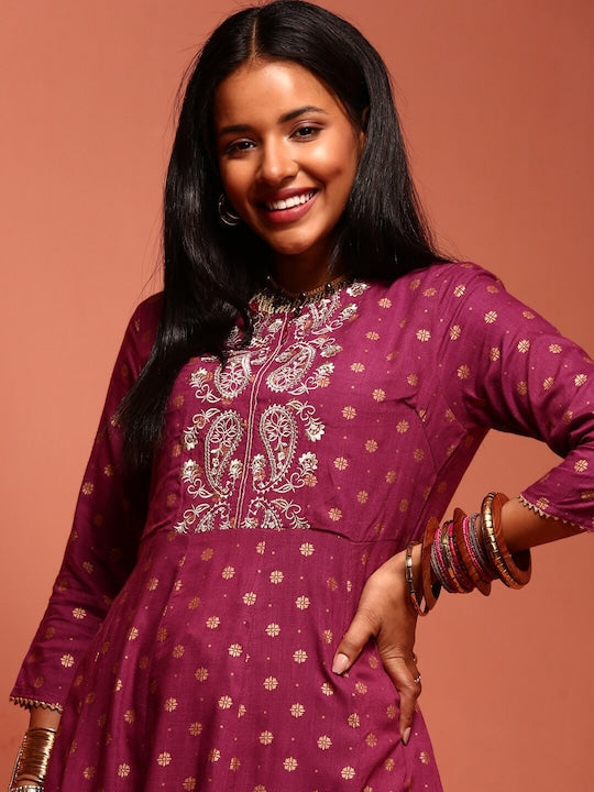 IMARA Ethnic Motifs Printed Zari Anarkali Kurta