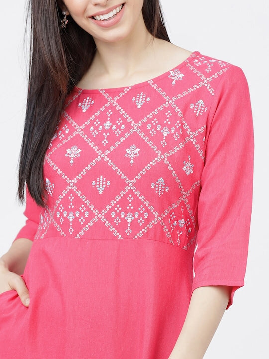 Vishudh Pink Ethnic Motifs Maxi Dress